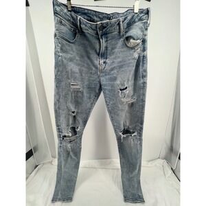 American Eagle Outfitters Mens Jeans Blue Wash Distressed Airflex+Slim Fit 38/36